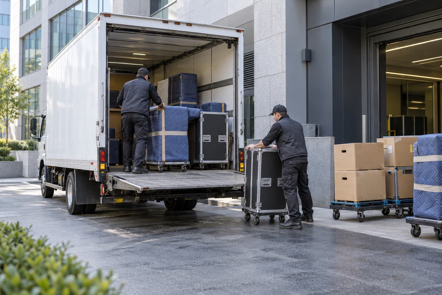 Иллюстрация погрузки защищенной офисной мебели и оборудования